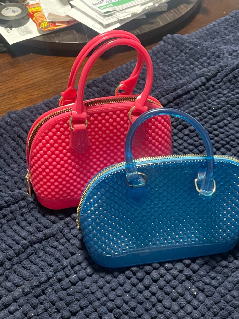 Red and Blue Textured Dome Satchel Handbags - Women Bags - Picture 2 of 3